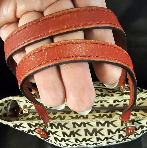 Michael Kors Monogrammed Shoulder Handbag with Red Leather accents EUC - Picture 9 of 16